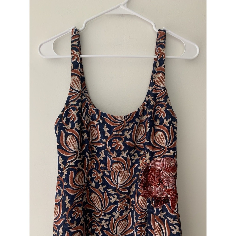 JODI Inaaya Silk Dress Sz M Midi Floral Hand Embroidery Hand Printed Lined Boho - Picture 5 of 15